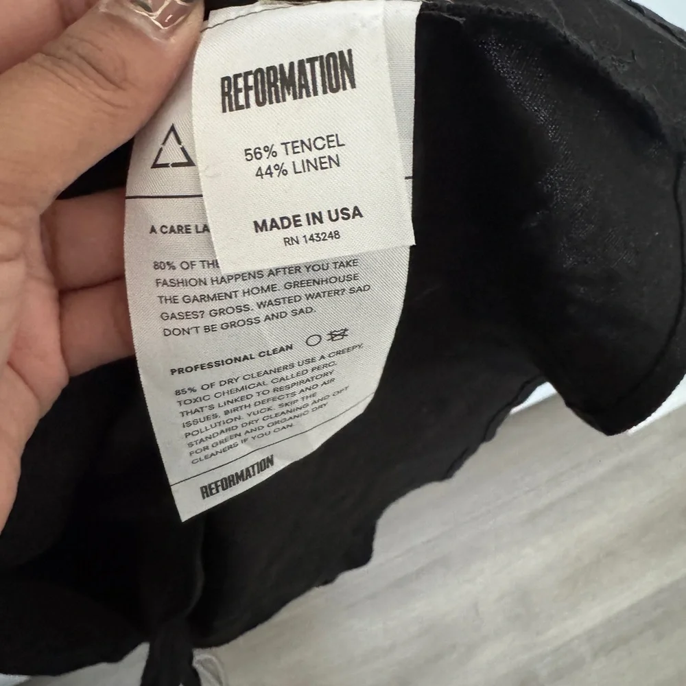 Size 4 Black Button Up Linen Reformation Dress - Picture 7 of 10